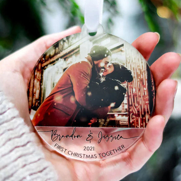 Our First 1st Christmas Couple Ornament, Personalised Photo Couple Christmas Tree Bauble